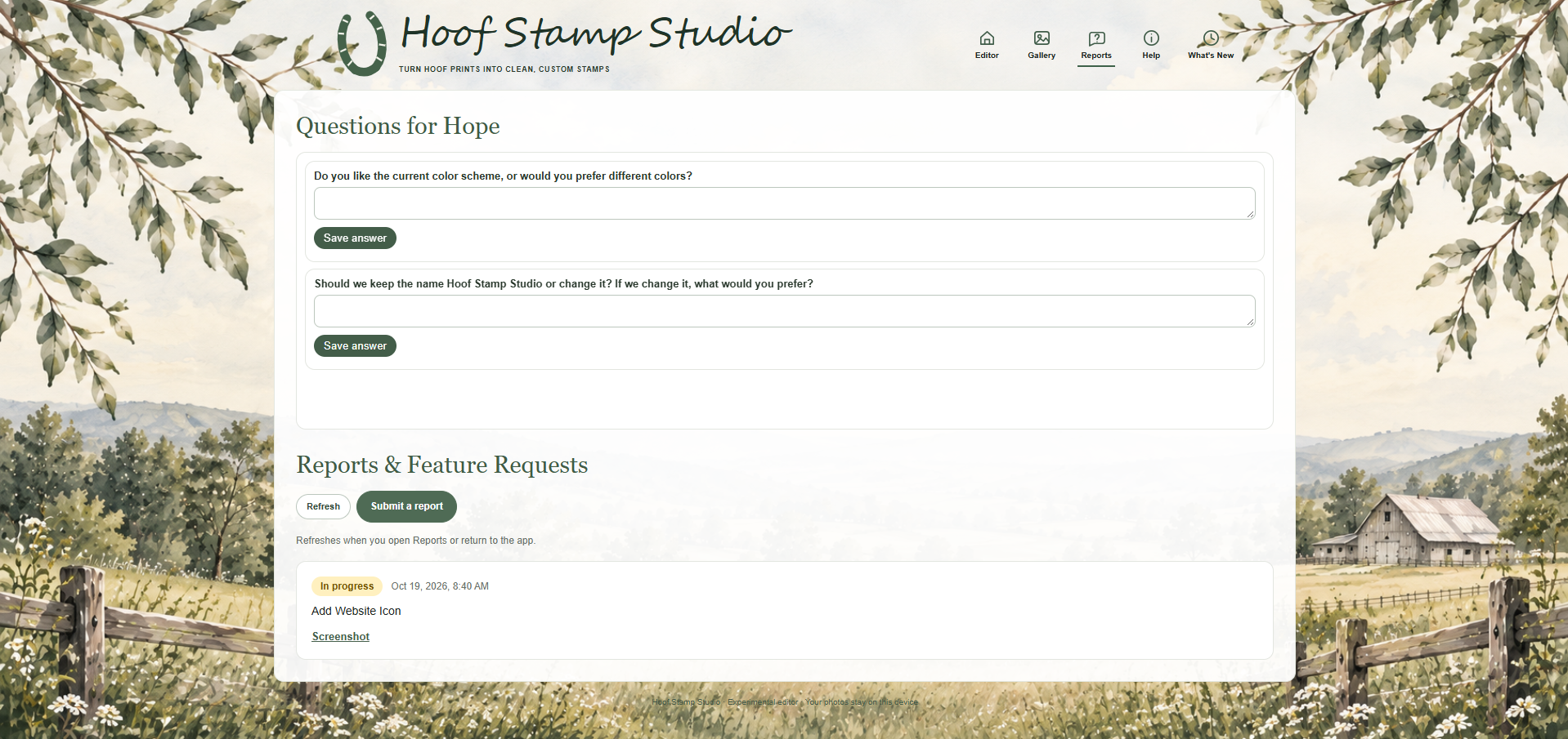 Hoof Stamp Studio v0.1.2 homepage